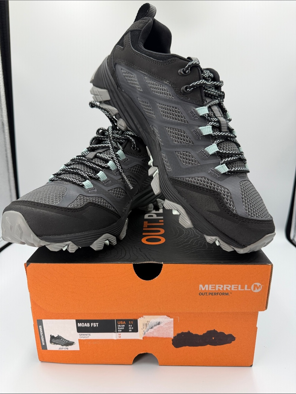 Merrell Women’s Gray Trail Shoes with Mint Accents